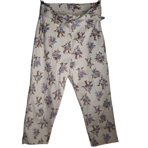 High rise corduroy w/floral print & belt - Picture 2 of 11